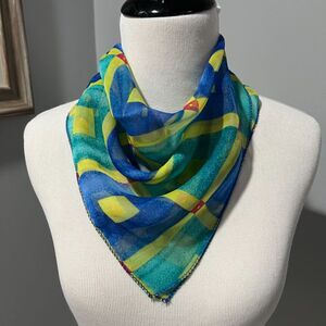 Vintage Multicolor blue, Green, Red Neck, Hair, Pocket Square Scarf 19.5" x 19"